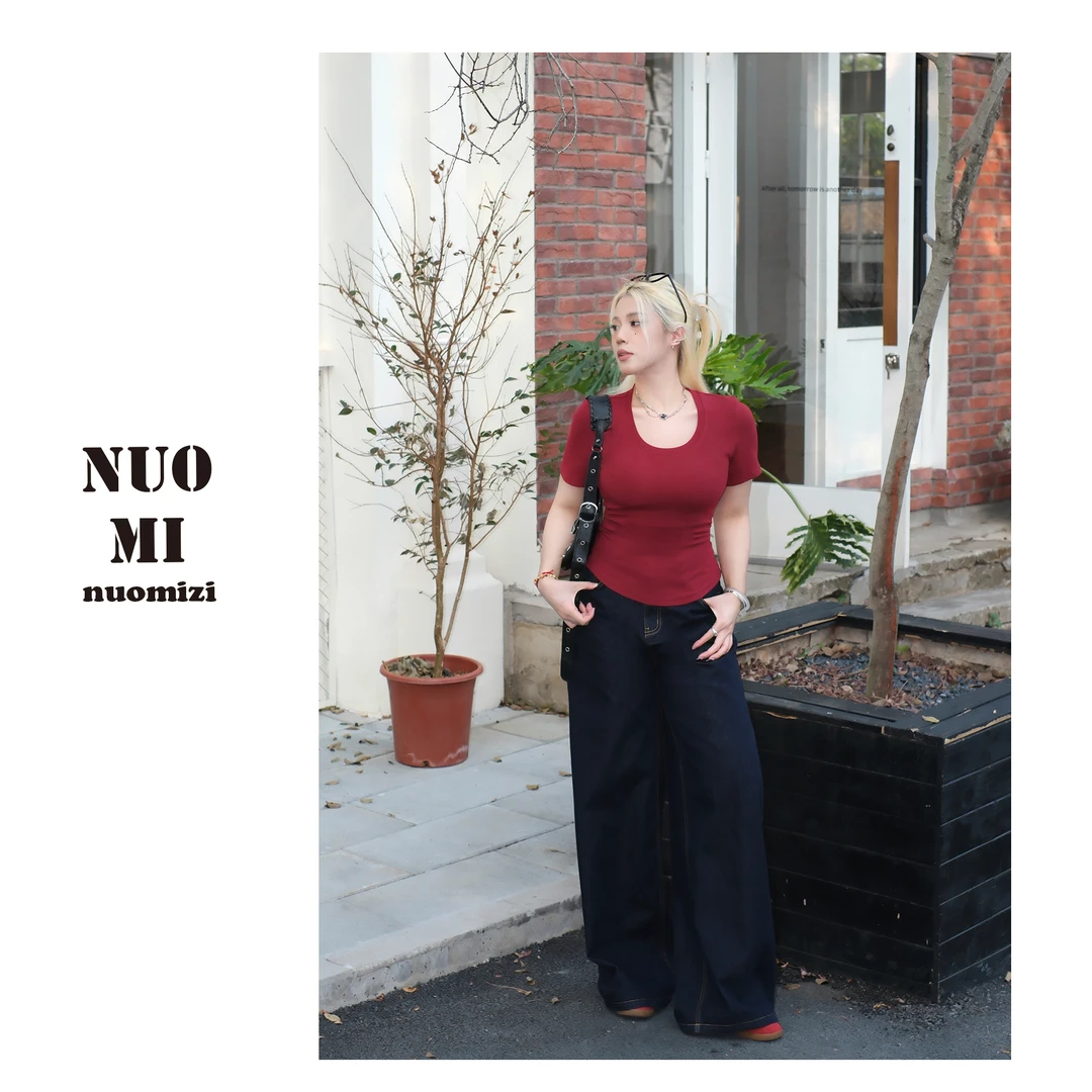 ZOZ糯米子[丹宁裤2.0]高腰显瘦原色牛仔阔腿裤女拖地长裤显高