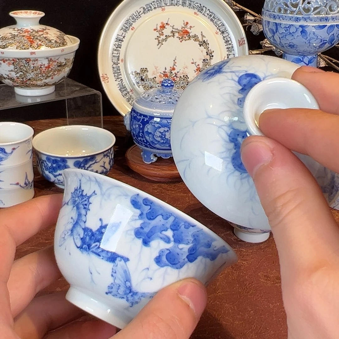 杯子青瞧轩蝴蝶盖碗