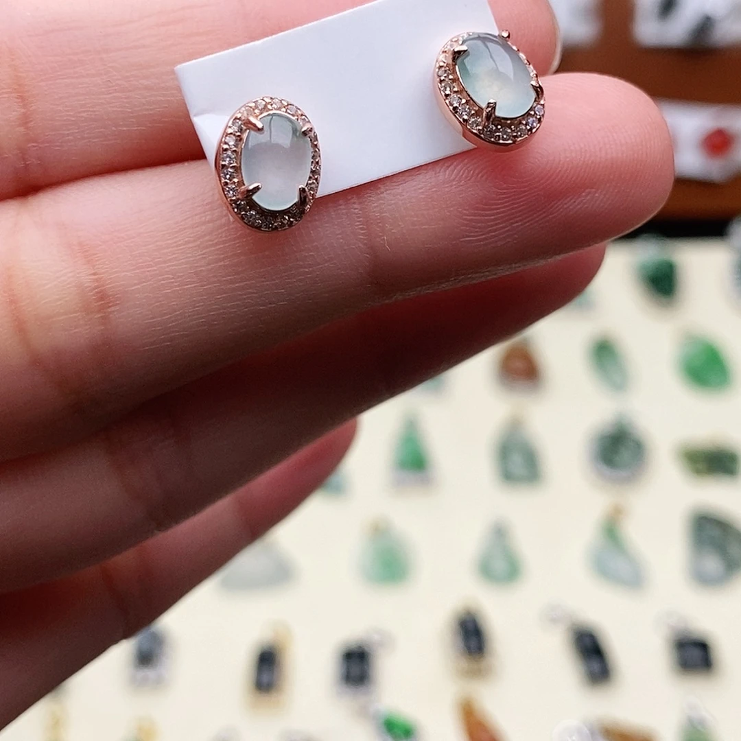 翡翠银S925镶嵌耳饰40