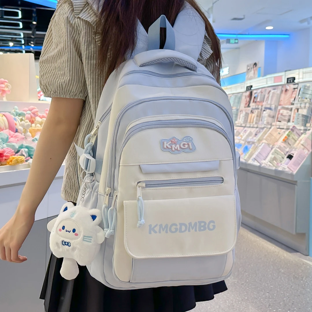 蓝色系书包女初中生大容量双肩包上课出游学院ins百搭小学生背包