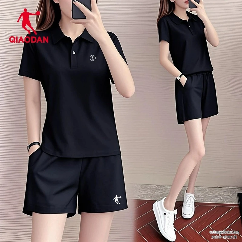 乔丹运动套装女POLO衫冬季套装宽松短袖短裤学生品牌休闲两件套女
