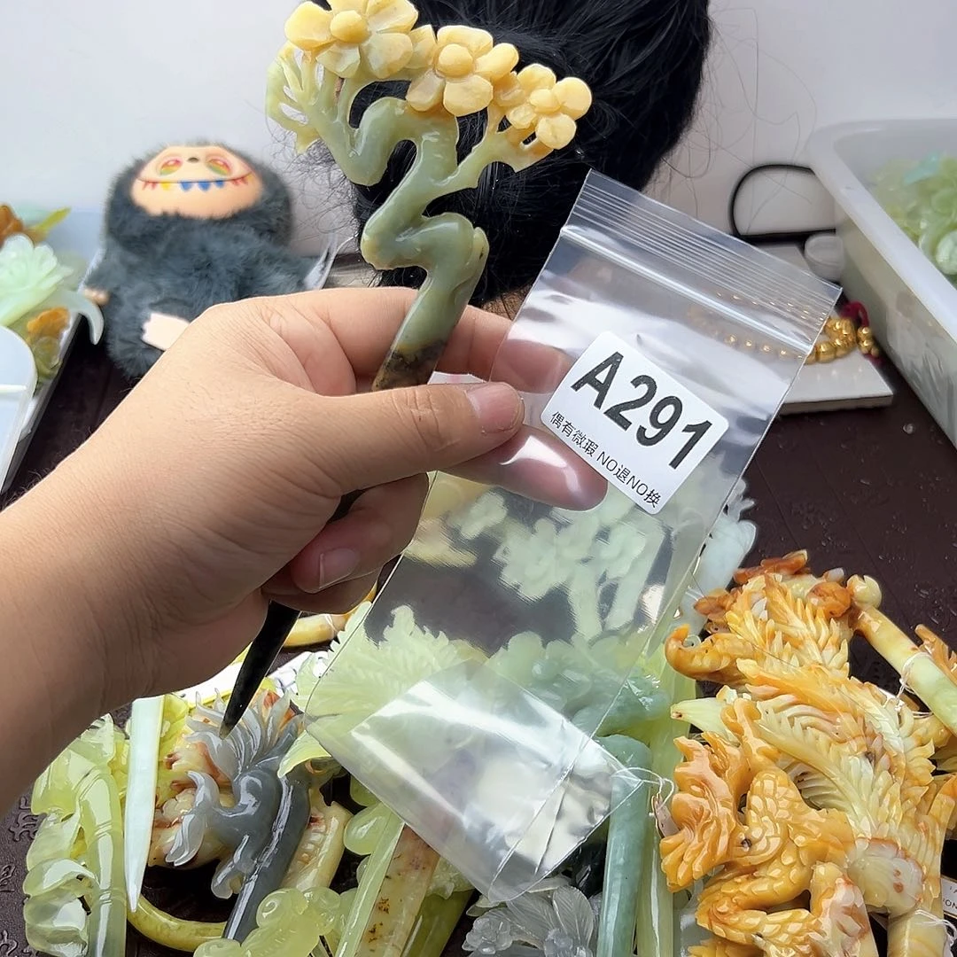 合金蛇纹石玉发饰小**?