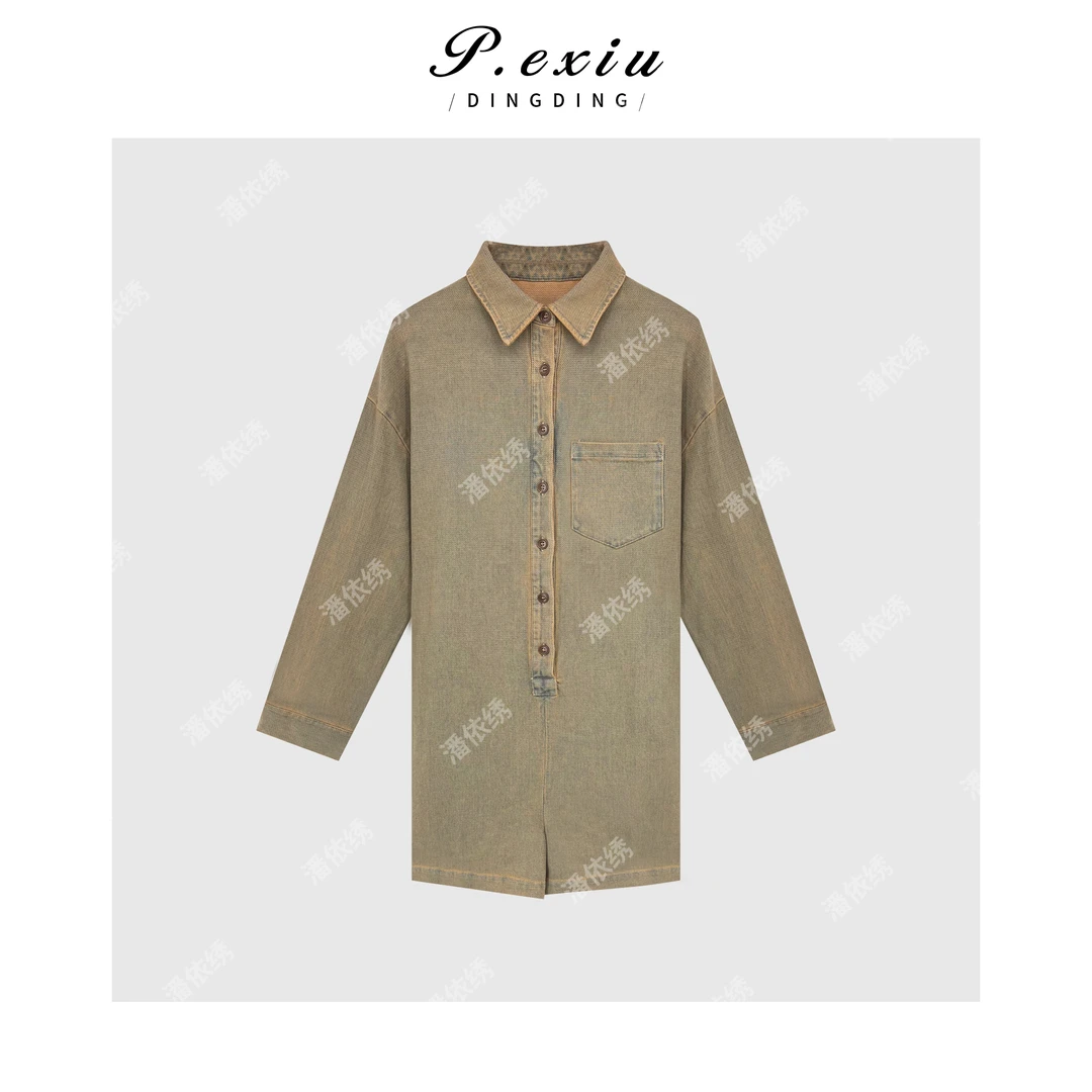 PanYiXiu/潘依绣重工水洗复古牛仔连体短裤 D6668