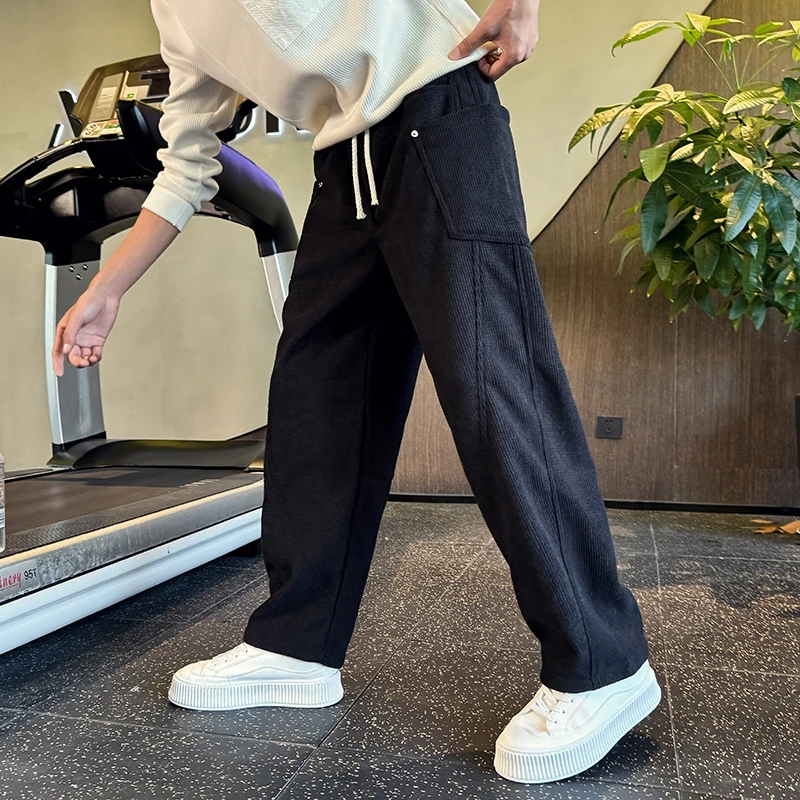 灯芯绒休闲裤男士秋冬季高端潮牌直筒宽松运动男装加绒加厚长裤子