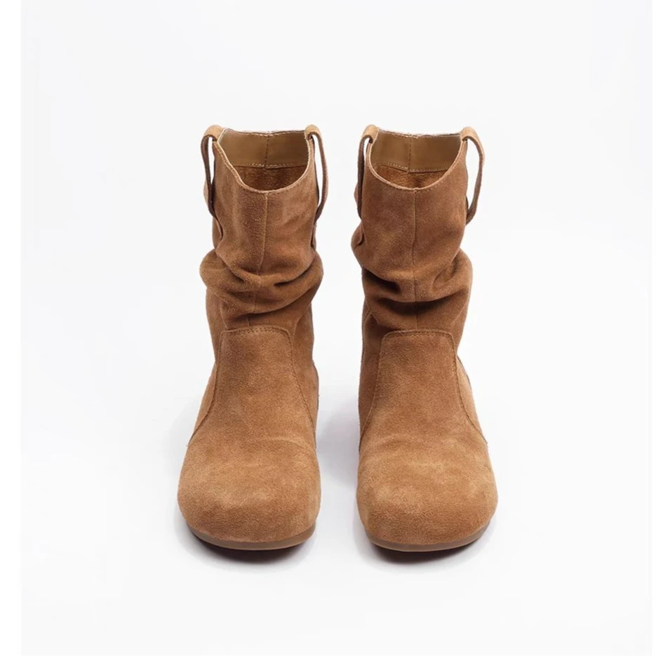 9071-16网红复古内增高勃肯潮款断码尾货新款短靴褶皱堆堆靴磨砂