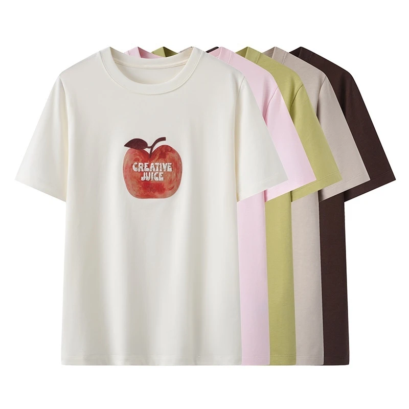 【Y2190】夏新款百搭显瘦减龄多巴胺水果印花圆领短袖休闲T恤上衣女