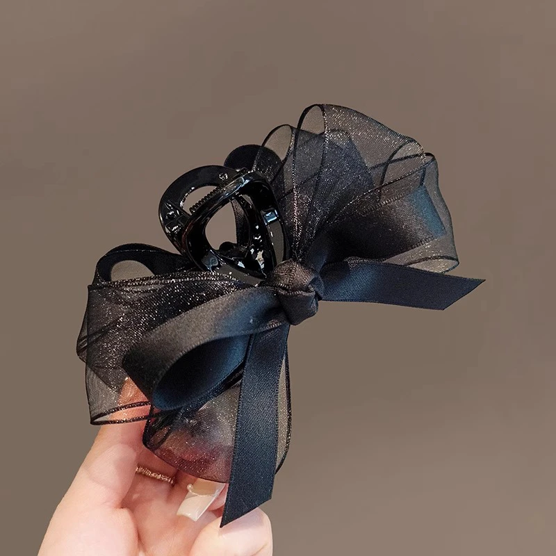 黑色网纱蝴蝶结抓夹发量多盘发夹子头饰高级感气质后脑勺鲨鱼夹女