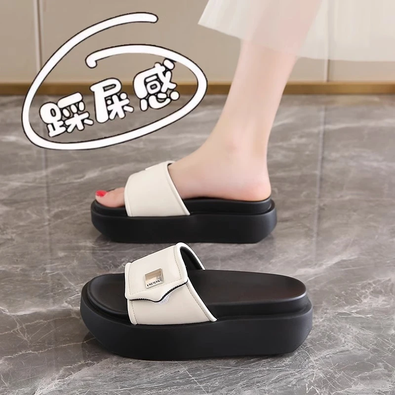 时尚配裙子厚底凉拖鞋女外穿2025新款夏季小个子增高防滑沙滩凉鞋