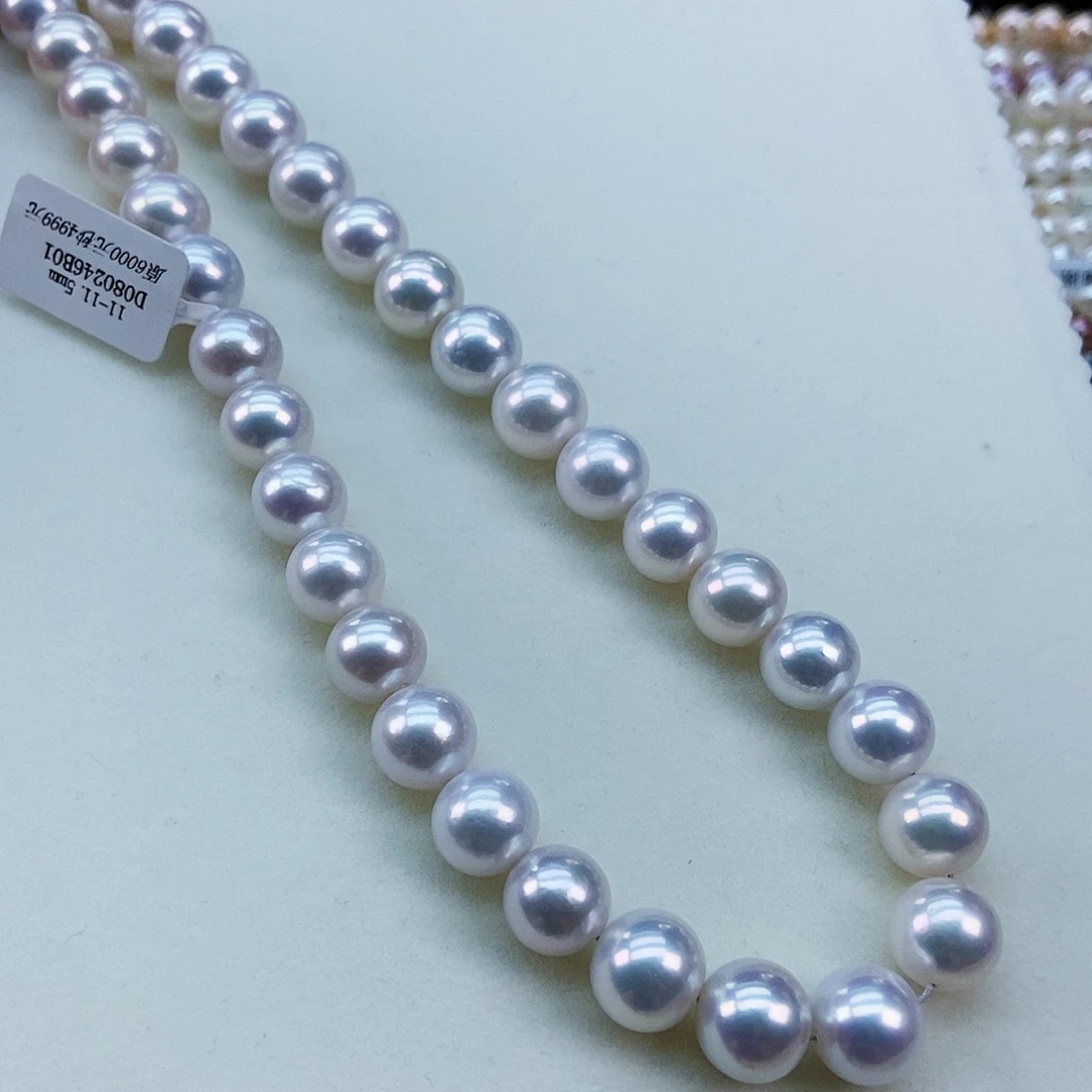 银S925镶嵌淡水珍珠11/12正圆极强光银白赛澳白