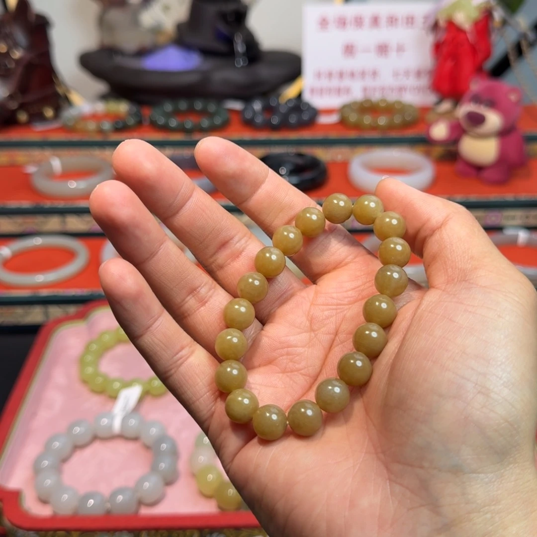 和田玉手串未镶嵌和田玉卡10且末糖
