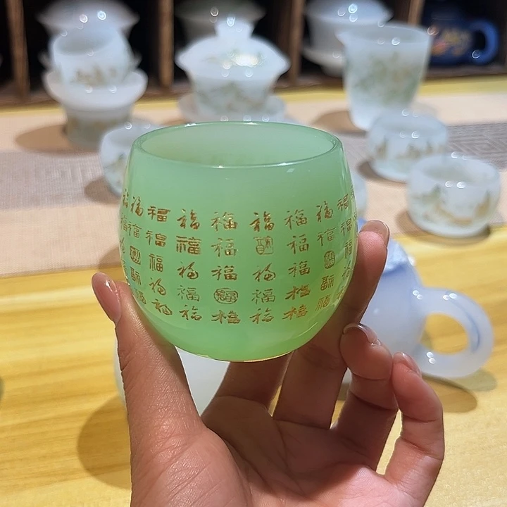 忆***手工艺品琉璃袖青色百福杯不带礼盒