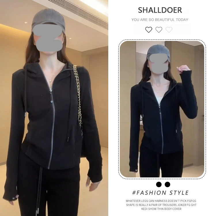 2025秋冬双色时尚微塑形连帽外套时尚百搭设计感气质女士上衣休闲