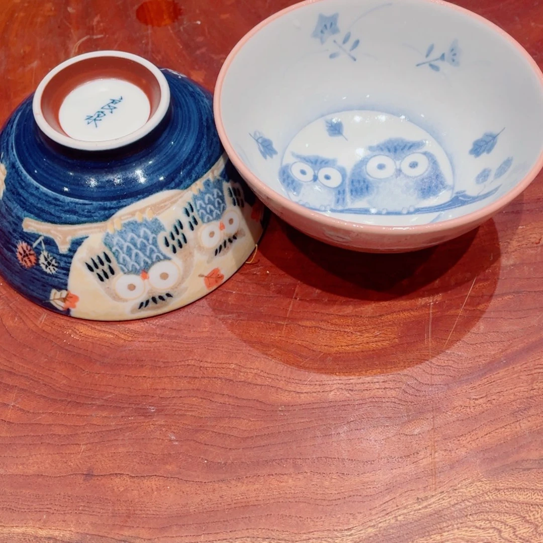 瓷片猫头鹰碗一对