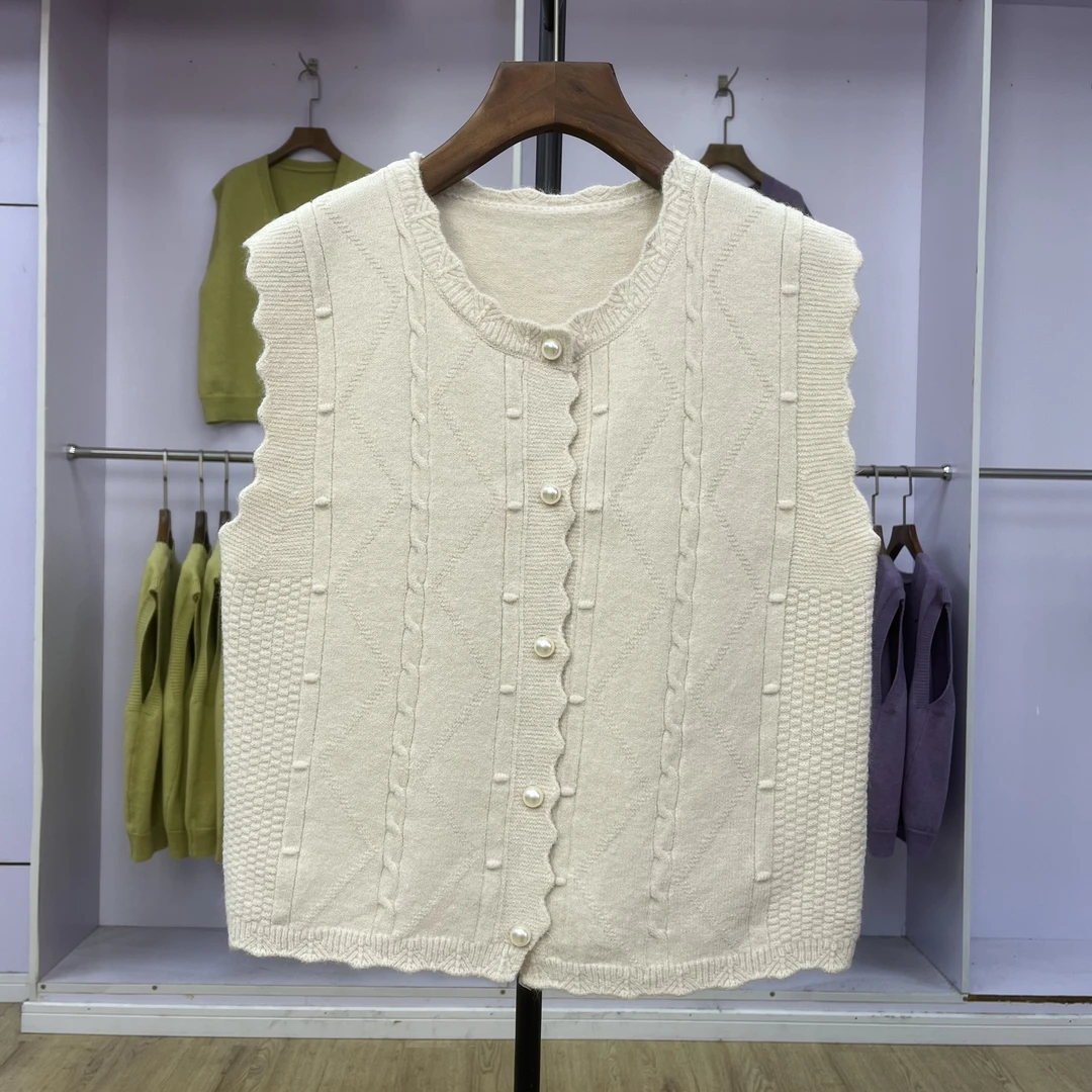 226 小香钩花流苏针织马甲时尚无袖复古圆领纯色花边休闲外搭上衣