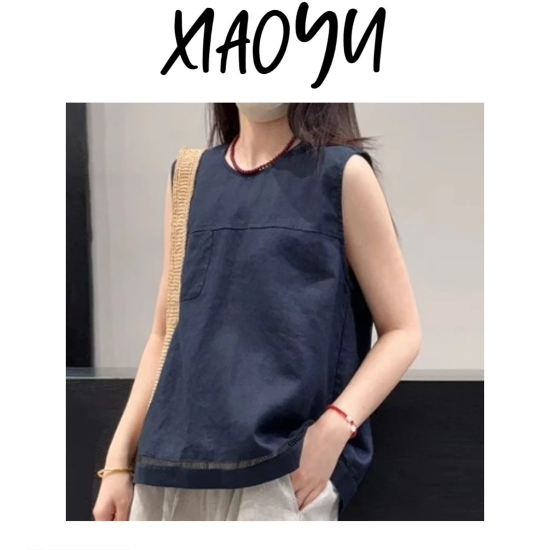 【花边拼接背心】S韩单雨露亚麻无袖背心拼接镂空亚麻坎肩外穿女
