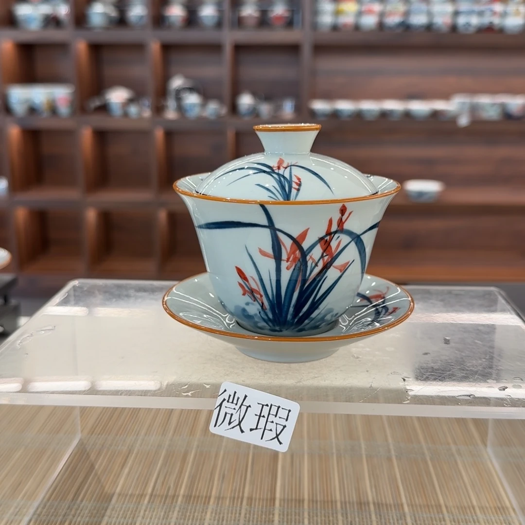 釉下手绘茶具微瑕