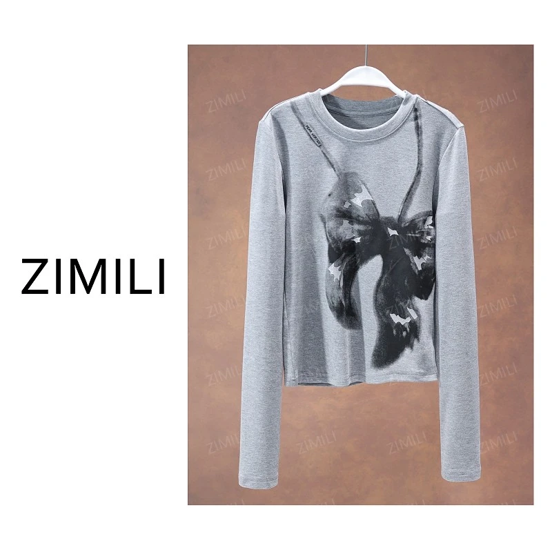 【亮哥女装】2025秋冬新品《玲珑系列》浅花灰印染高弹上衣26023-A2