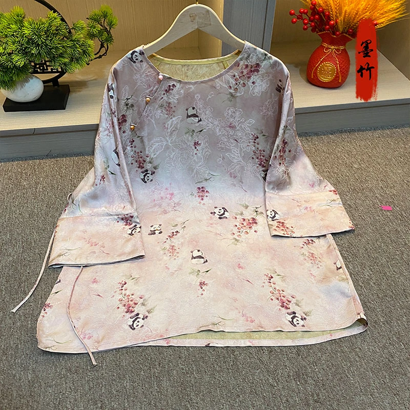 【69563】新中式中国风国潮高级感时尚女士上衣提花女装圆领腰绳
