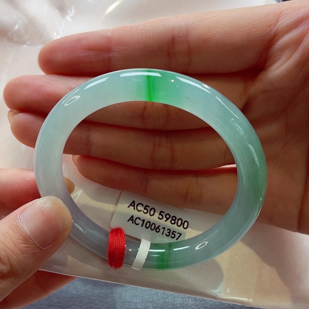 翡翠未镶嵌手镯50.8圆条 冰带辣绿(14号)