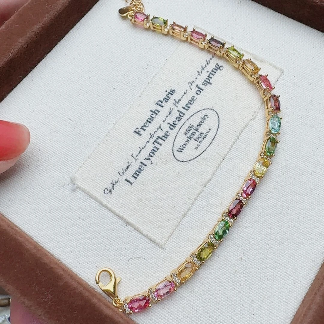 碧玺手链银S925镶嵌手链