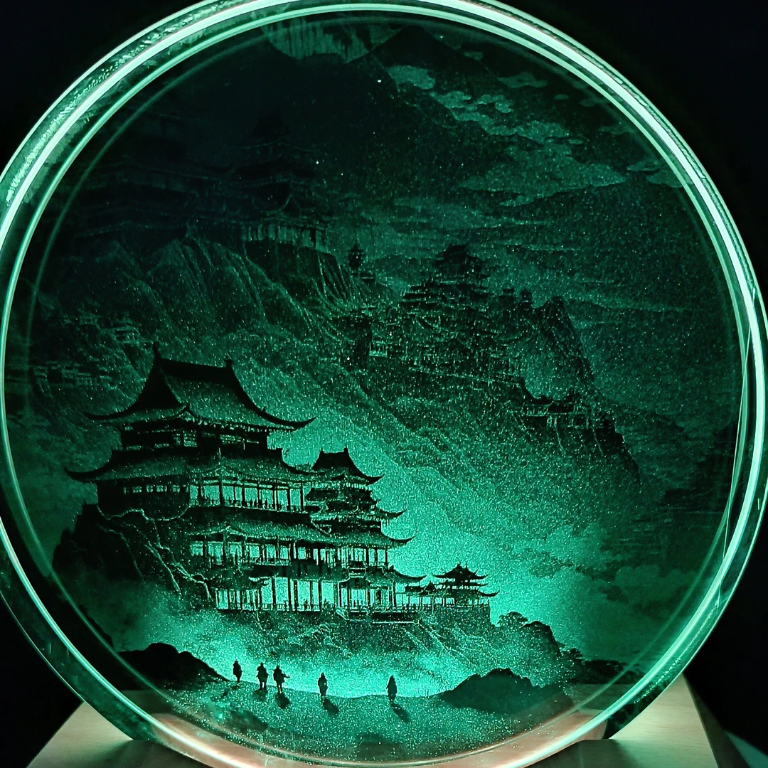 玻璃水晶内雕风景画