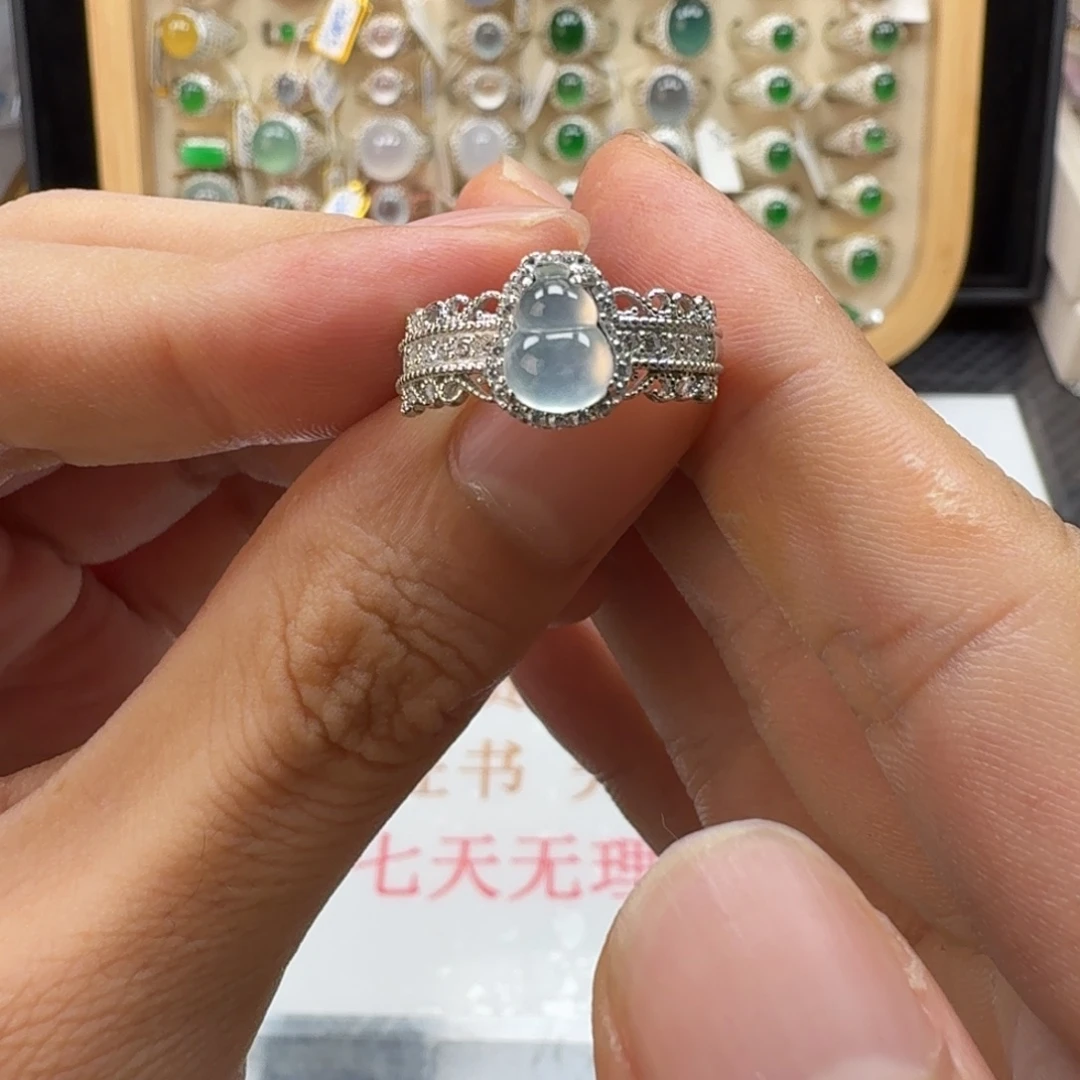 银S925镶嵌戒指翡翠天然缅甸翡翠A货