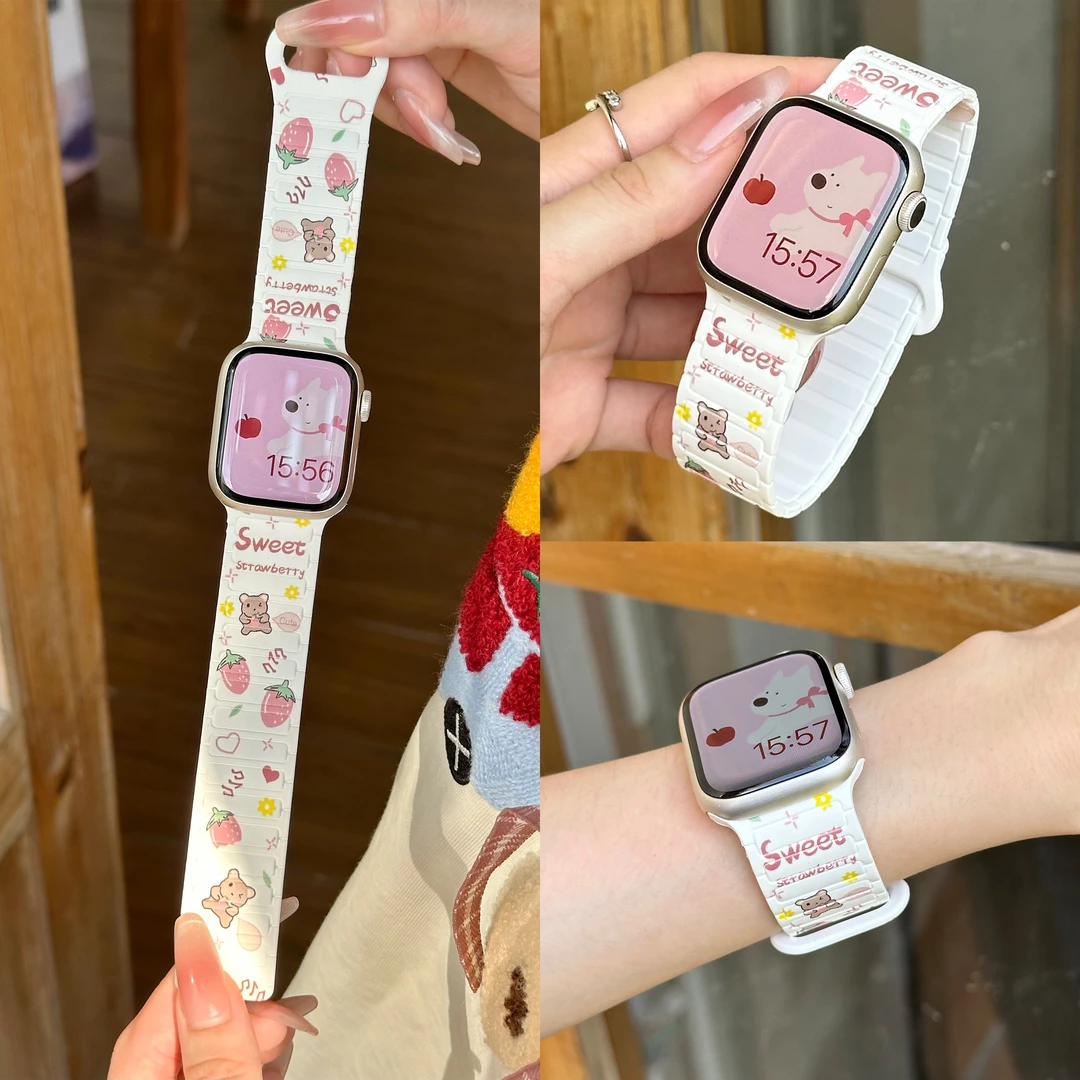 适用华为watch fit4/4pro手表专用FIT3硅胶磁吸表带运动草莓仓鼠