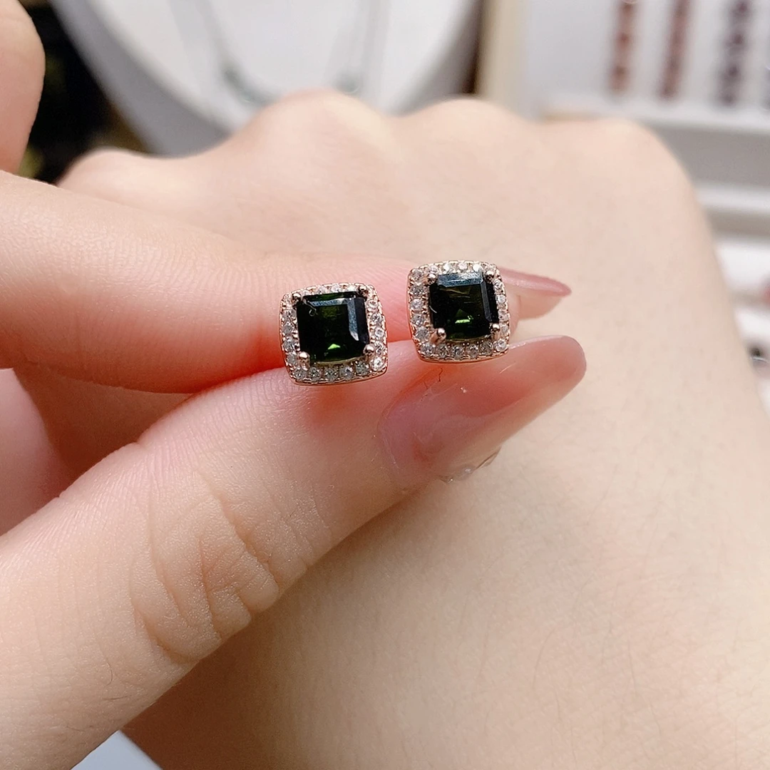 银S925镶嵌耳钉碧玺耳钉