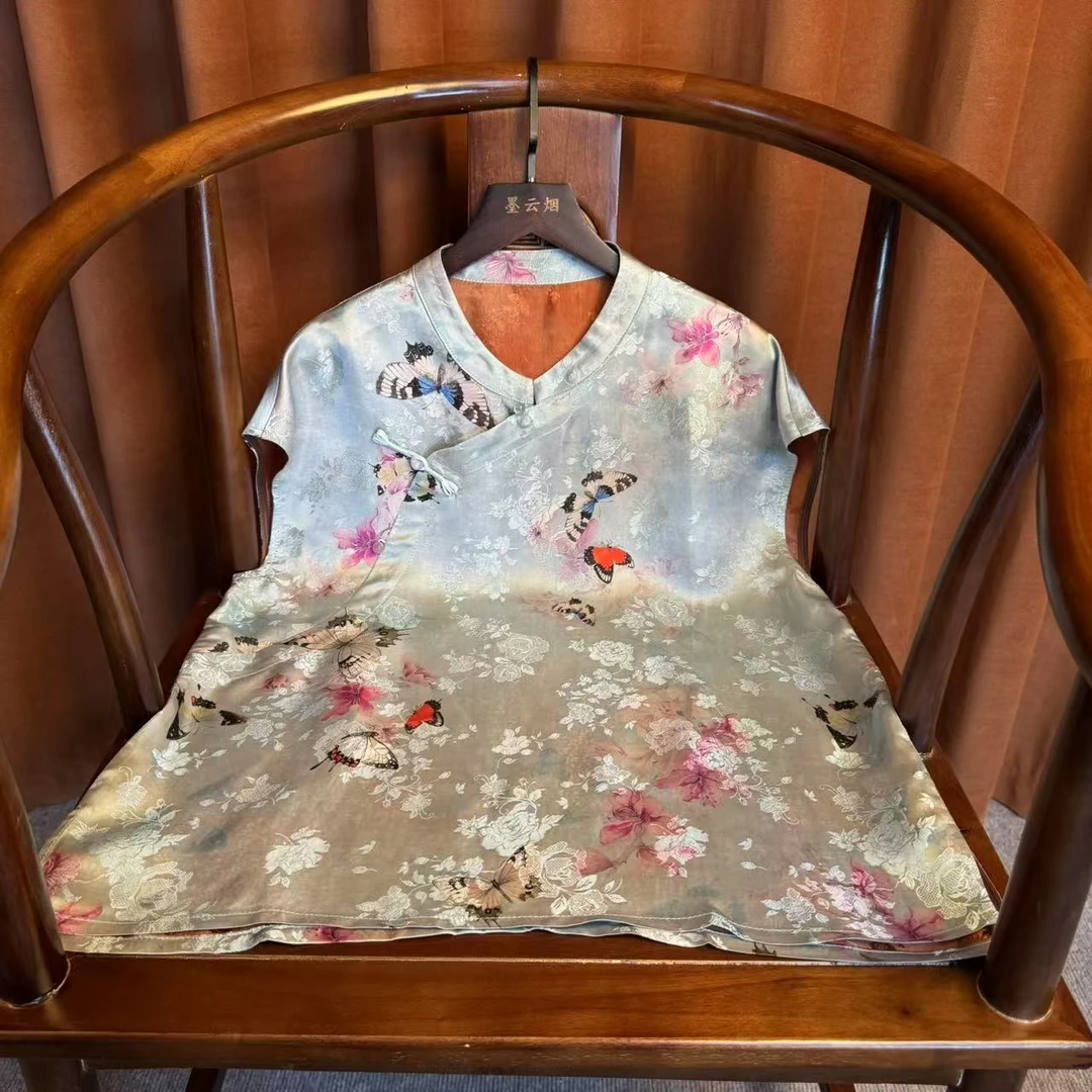 【地灵】江南春色时尚新中式奥黛国风显瘦减龄透气百搭女士上衣衬衫