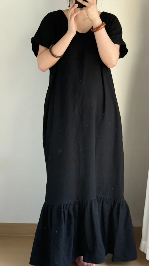 手工棉麻扎染黑色连衣裙