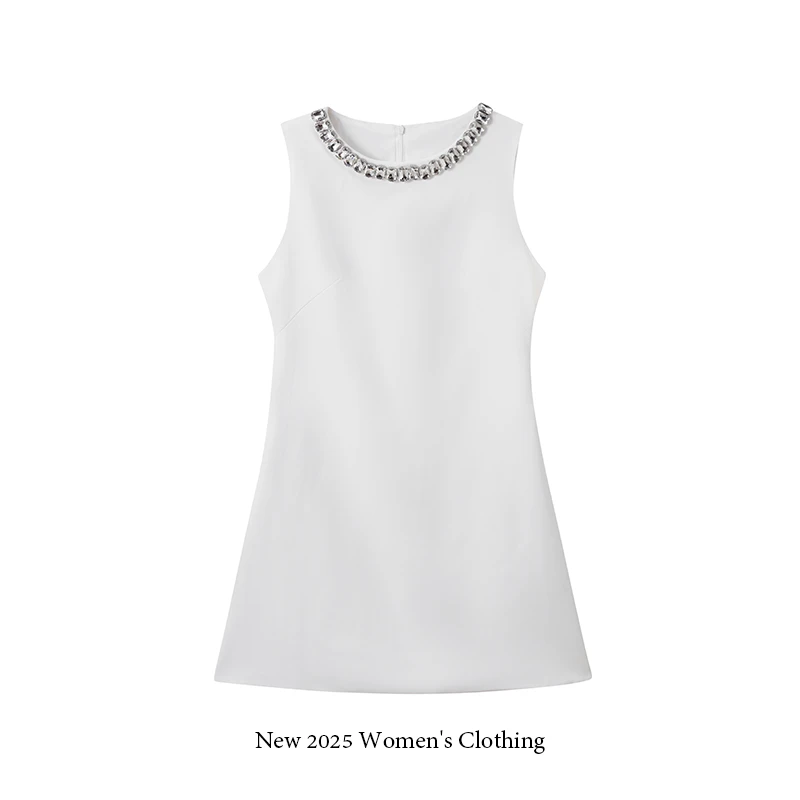 夏季气质轻奢简约无袖白色连衣裙