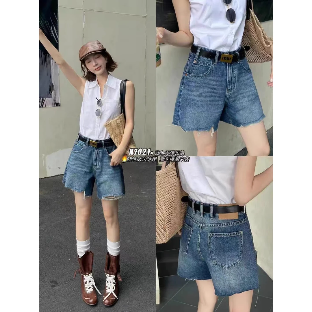 欧货jeans 2025夏款高腰显瘦百搭毛边牛仔短裤女阔腿裤热裤