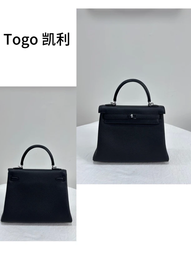 「知歆家」轻奢Togo凯莉手工缝制法国蜜蜡线 高定黑色金棕色