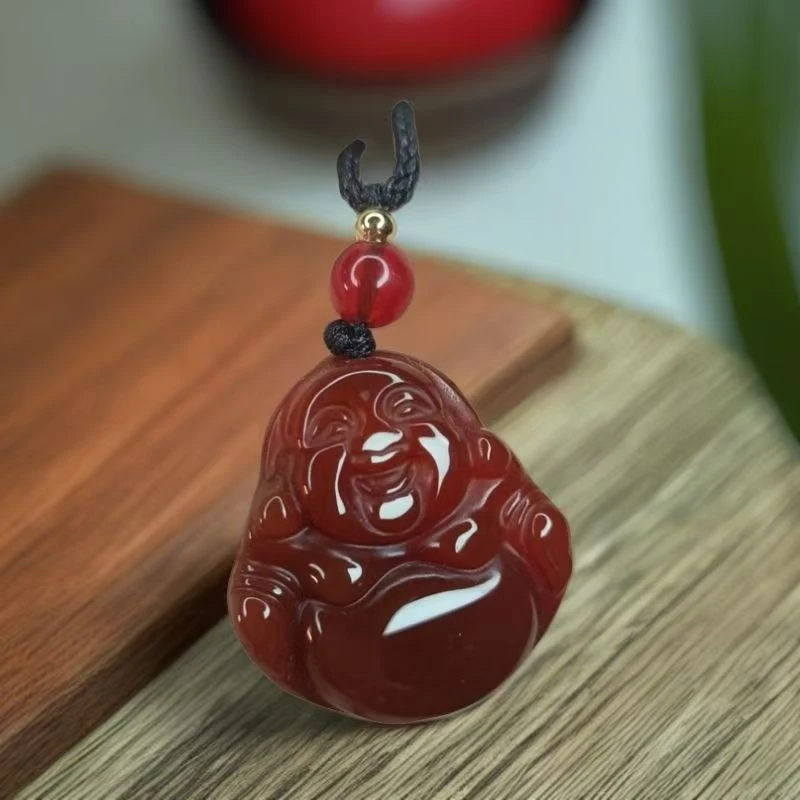 天然红玛瑙佛公佛头吊坠