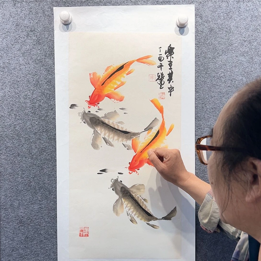国画知鱼之乐纯手绘画