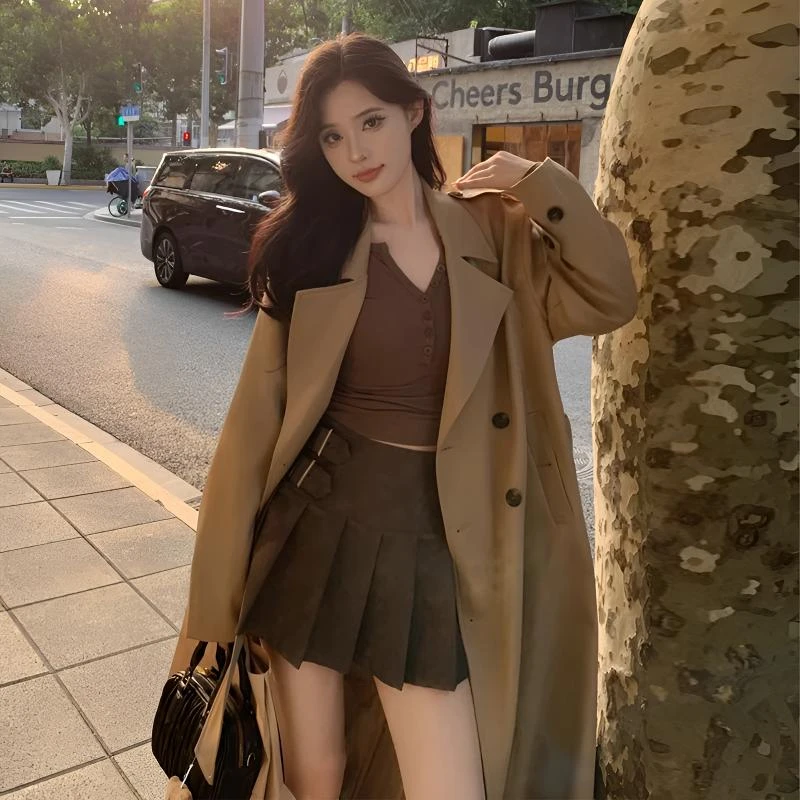卡其色风衣女中长款2025秋季新款时尚宽松网红休闲百搭英伦风外套