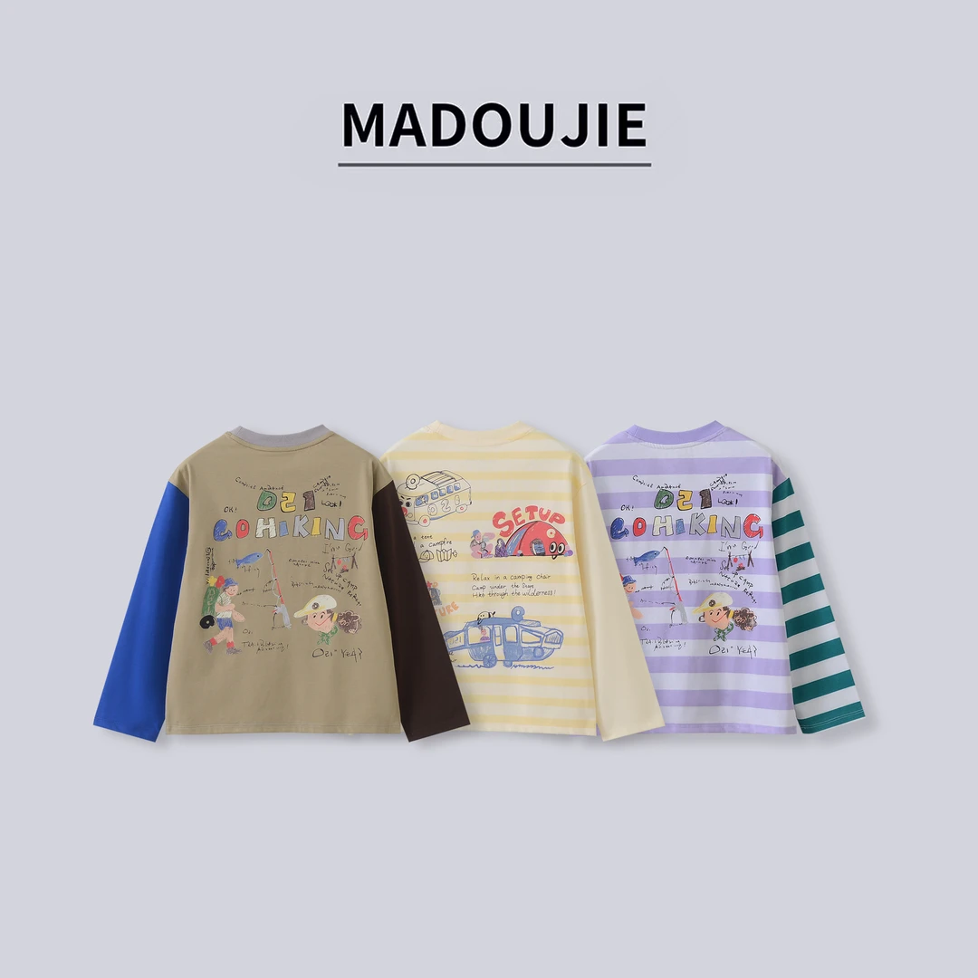 019【漫画T恤】透气圆领春秋休闲清新印花长袖男童女童卡通9019