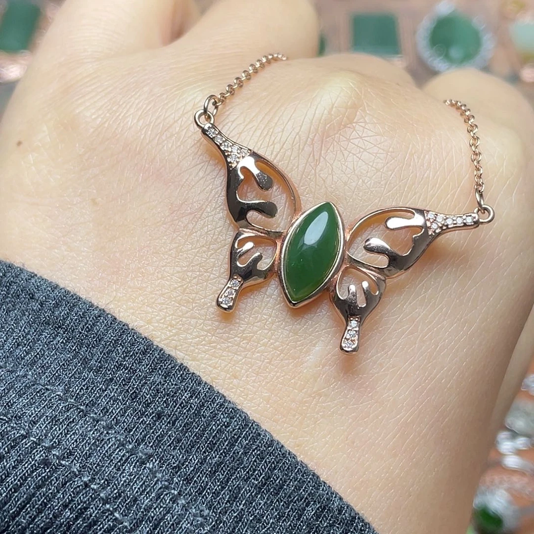 和田玉（碧玉）银S925镶嵌吊坠(不含链)