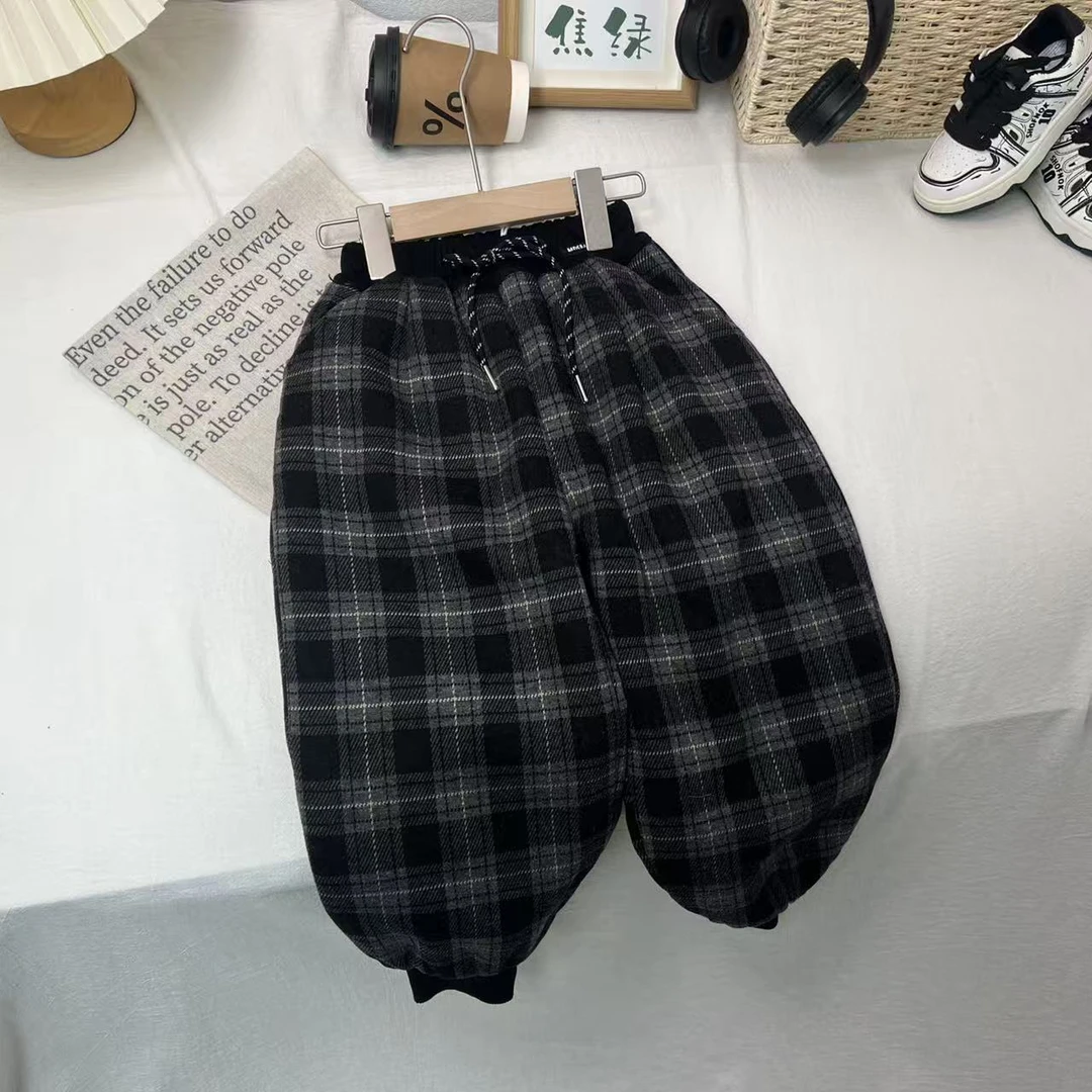 儿童加绒加厚格子休闲保暖裤2025冬季新款男童女童3-12岁A-339