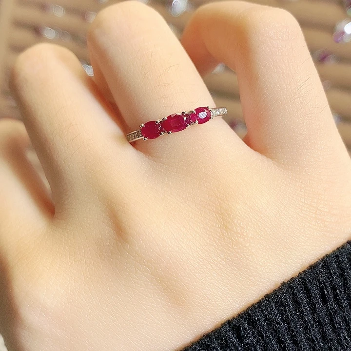 红宝石戒指银S925镶嵌