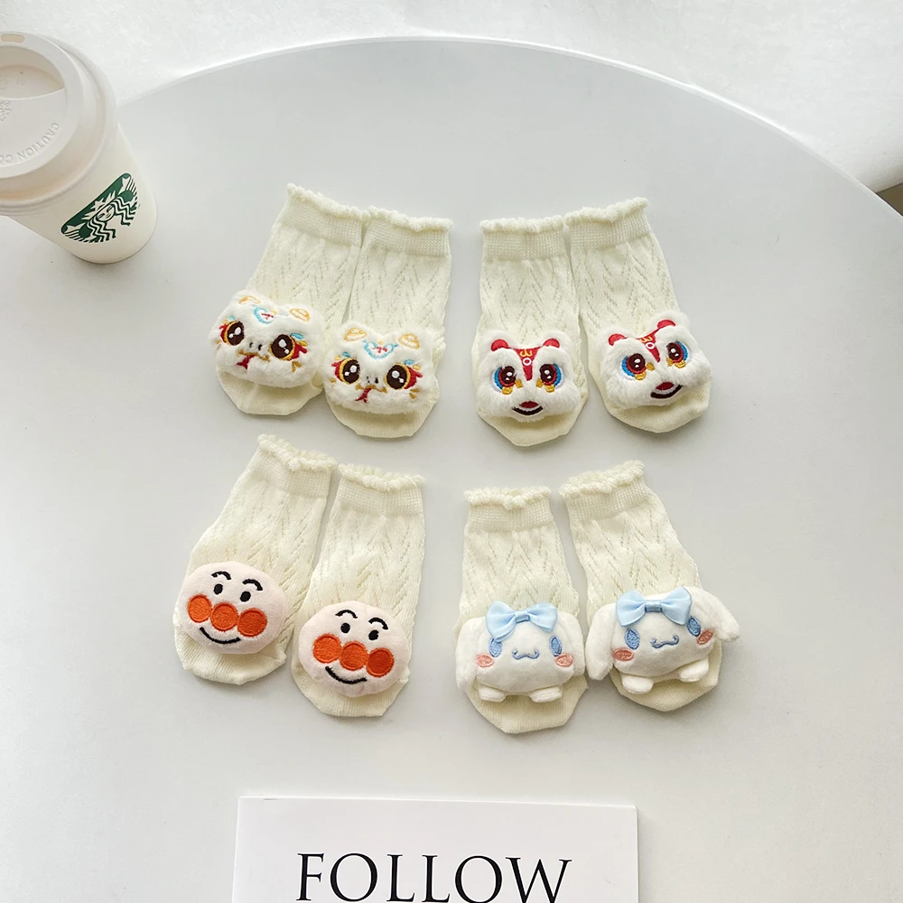 奶白色婴儿袜子夏季0-1-3岁小月龄婴幼儿男女宝宝中筒防蚊袜网袜