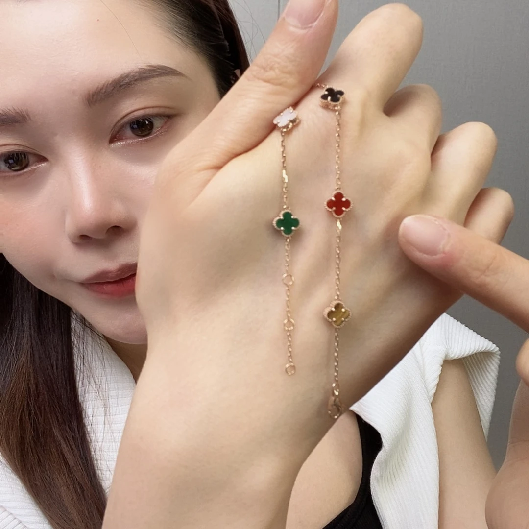 玛瑙/玉髓手链18K金镶嵌彩色k枚7mm