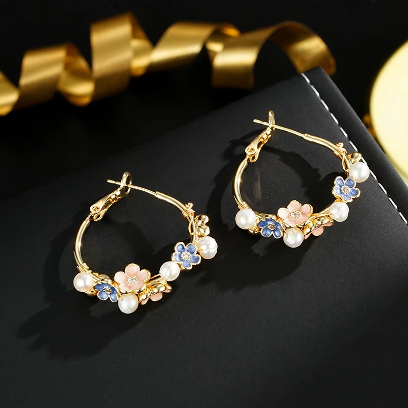 铜合金耳饰 S925银针气质夏季甜美花朵耳环时尚复古