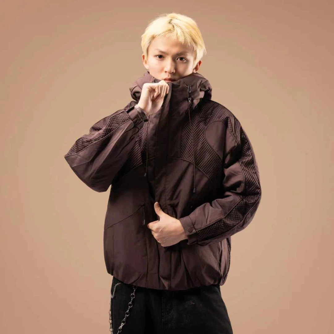 BFOV 冬季新款连帽美式宽松拼接网眼拼接结构剪裁羽绒服【9905】