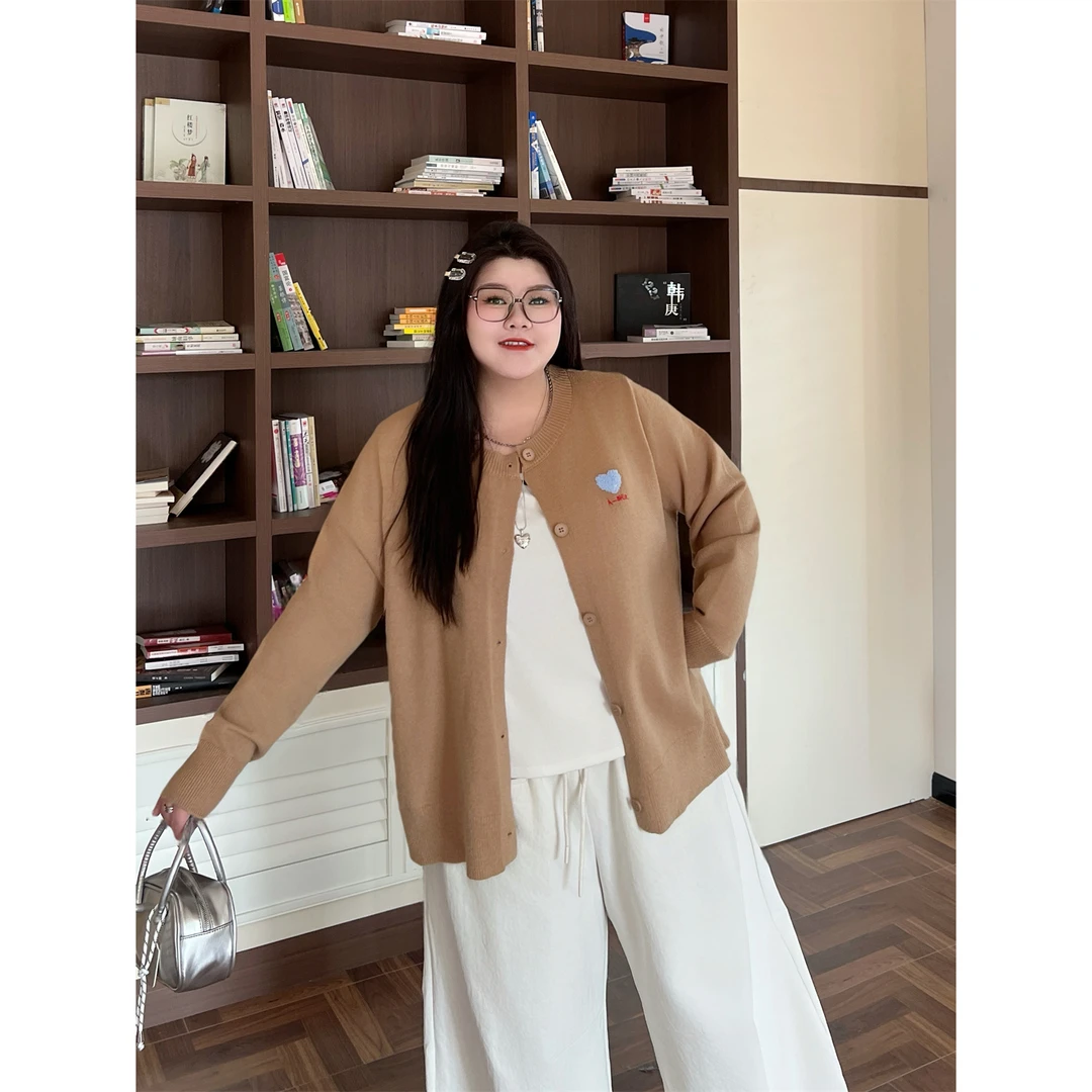 花契“雾岛听潮”大码女装秋季百搭200斤胖mm时尚针织开衫15491-X