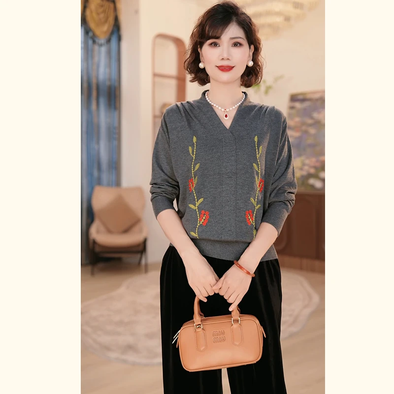年轻妈妈秋装时尚复古针织衫25新款洋气中老年女装上衣服套装