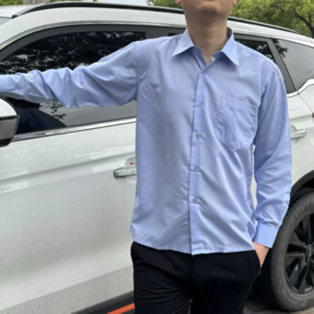 928蓝色 长袖衬衫男商务正装男士蓝色上班衬衣直筒宽松版型
