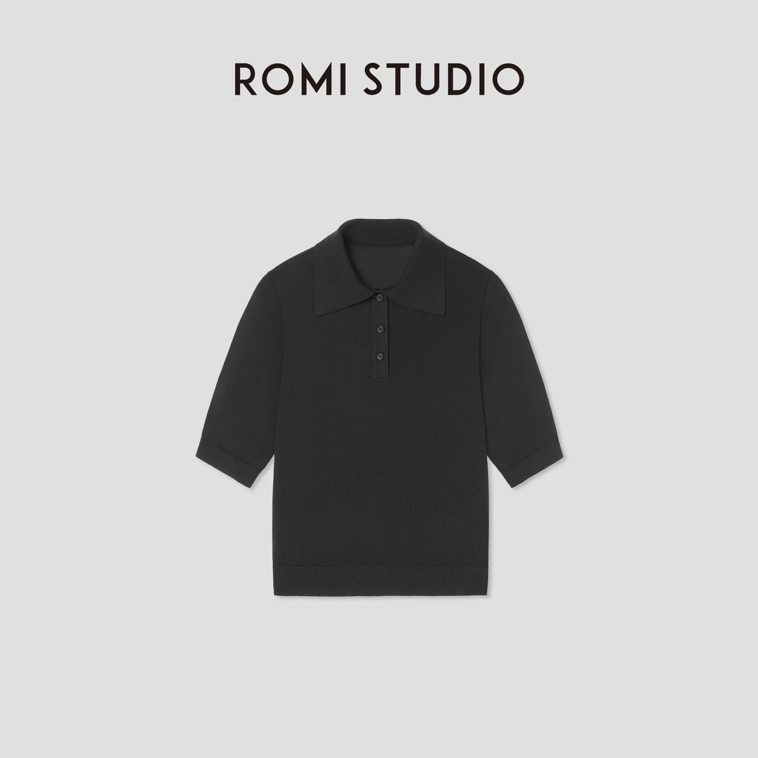 ROMI STUDIO桑蚕丝绵羊毛混纺极简老钱翻领短款针织衫RW24LSY1180