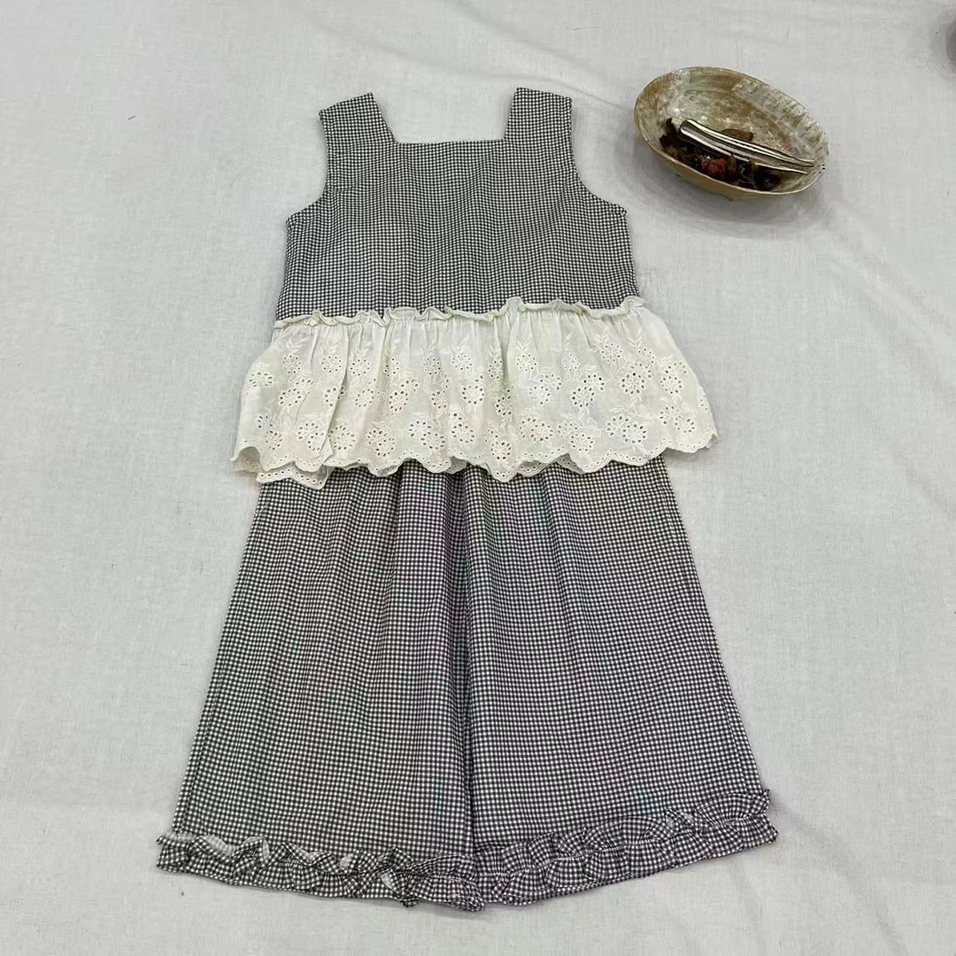 〖姐姐家〗25夏装萌娃穿搭背心蕾丝碎花+脚口碎花裤套装 bt398