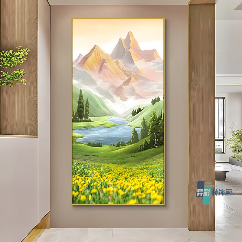 发财金山入户玄关装饰画聚财风景山水画高级感走廊过道聚宝盆挂画